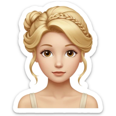 Cinematic Realistic Rococo Portrait, depicted with lifelike skin texture, subtle rosy undertones, and soft natural lighting that enhances the gentle contours of her face. Her intricately detailed golden blonde hair is elegantly styled in an updo, with delicate wisps framing her face.  sticker