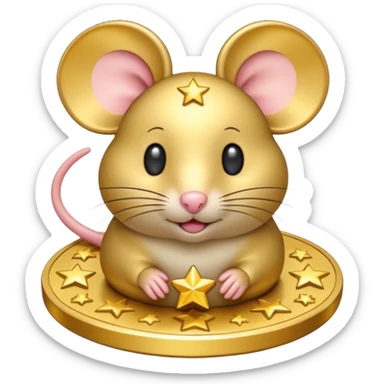 Mouse coin with stars around it, gilded style, only gold
 sticker