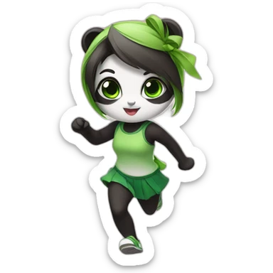 Green-eyed panda girl is running sticker