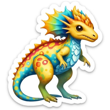 a colorful edgy vernid-fionbri-creature with splash patterns full body sticker