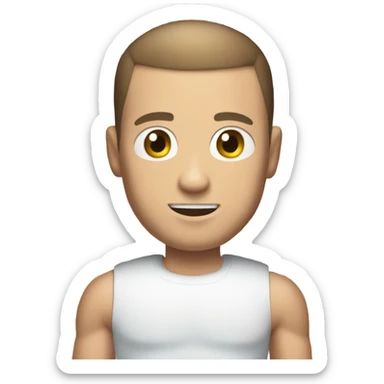 White guy with brown hair and a buzz cut, medium build but muscular and blue eyes sticker