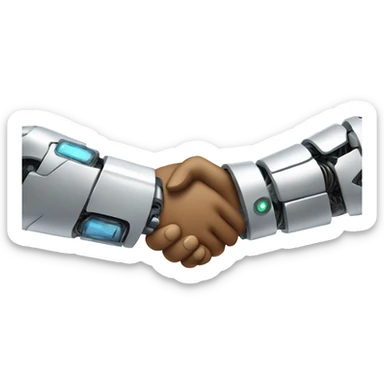 two robots and one person shaking hands in triangle stan sticker