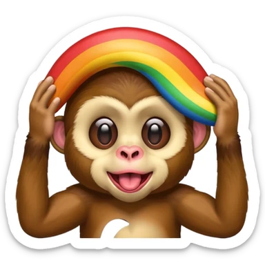 Rainbow monkey covering eyes with tongue sticking out  sticker