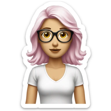 mujer piel blanca pelo canoso corto gafas rosadas sticker