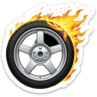 a car wheel on fire with sparks flying from underneath sticker