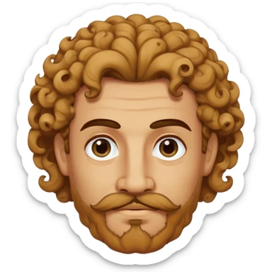 Man warm tan with black eyes and a mustache and a goatee and curly greek hair he has an angular face sticker