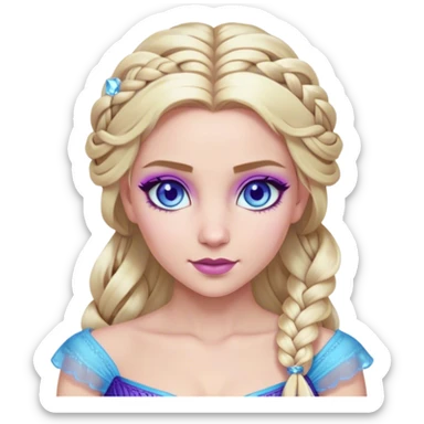 Regina con la magia del ghiaccio, capelli biondi intrecciati e un vestito lungo blu occhi azzurri con l'ombretto viola sticker