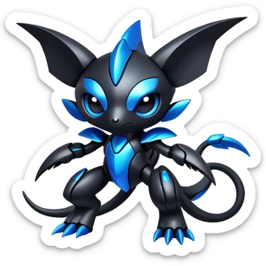 Modern futuristic black dark fakemon-creature with blue accents sticker