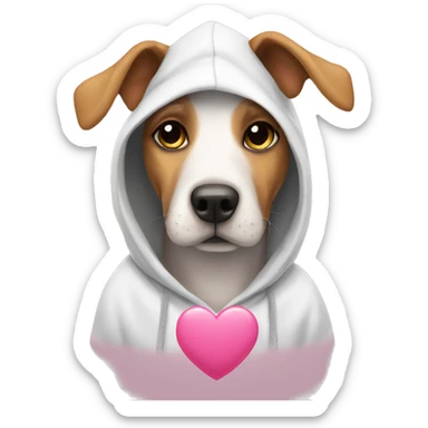 Dog wearing a hoodie with a pink heart  sticker