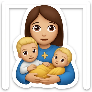 Remove hood from Mary, give her brown hair, keep light skin and baby Jesus, in emoji style. Remove background. sticker