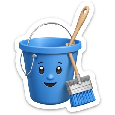 Bucket and brush for cleaning sticker