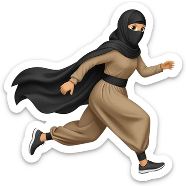 person wearing a niqab and large, flowing clothes, running sticker