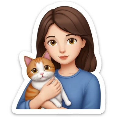 brunnete girl holding cat sticker