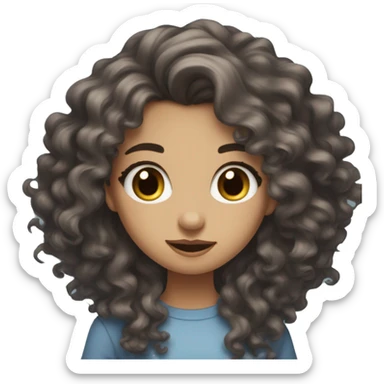 A cool toned- pale dark blueish-brown haired girl with long curly hair rolling her eyes sticker