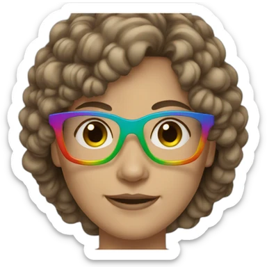 brown hair white woman rainbow glasses sticker