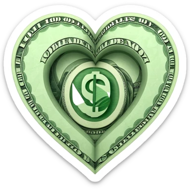 A heart made of dollar bills sticker