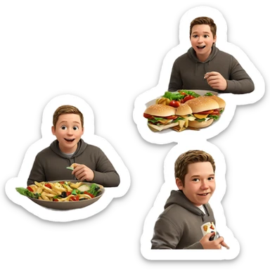 boys enjoying food indoors sticker