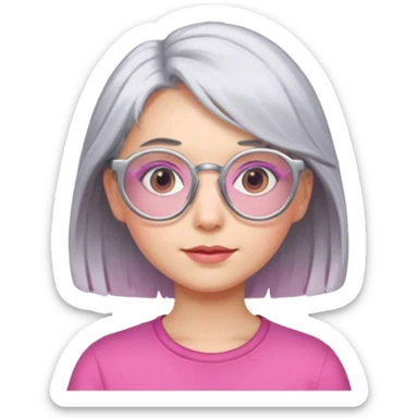 Silver hair pink glasses girl sticker