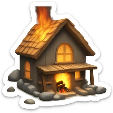 House in the woods with a campfire  sticker