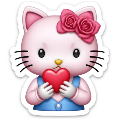 Hello kitty qui fait un bisous avec un cœur rose  sticker