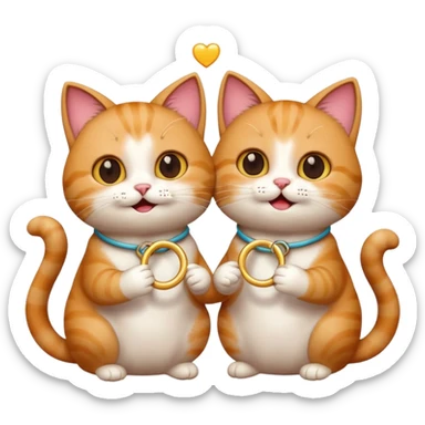 happy cat couple, one cat holding a ring, the other surprised and happy, romantic atmosphere, emoji style sticker