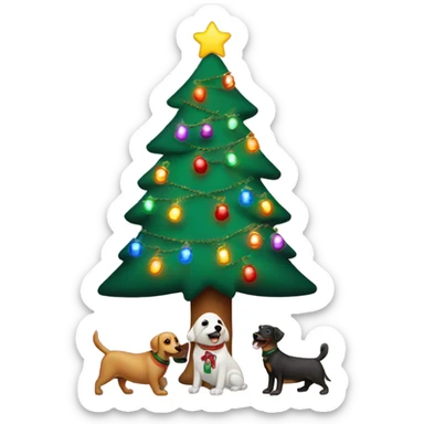Christmas tree with colorful lights and dogs as ornaments sticker