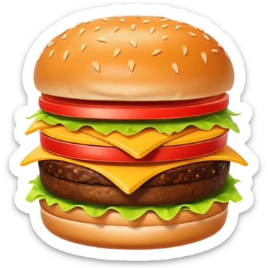 A clean and simple icon of fast food in emoji-style illustration. A burger with fries, bright and bold colors, simple shapes, flat design, high contrast, inviting and appetizing. sticker