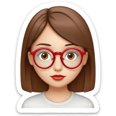 brown eyes, brown stright hair, red almost circular eyeglasse,s wide nose white tan, full lips round eyes. a girl  sticker
