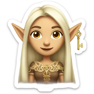 an elf woman login holding a big key sticker