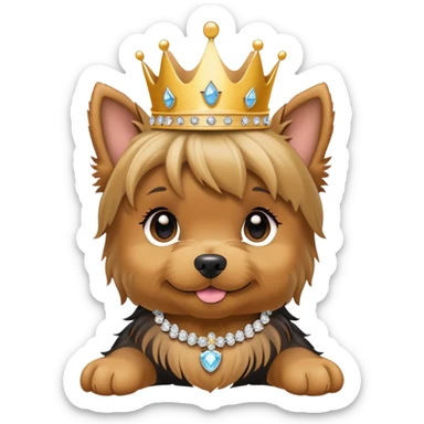 Yorkie pup with bling necklace and princess crown  sticker