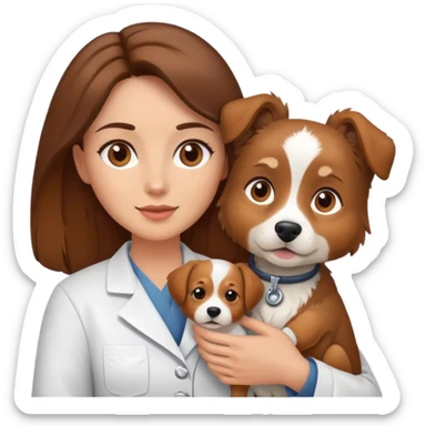 brown hair brown eyes woman veterinarian holding a dog sticker