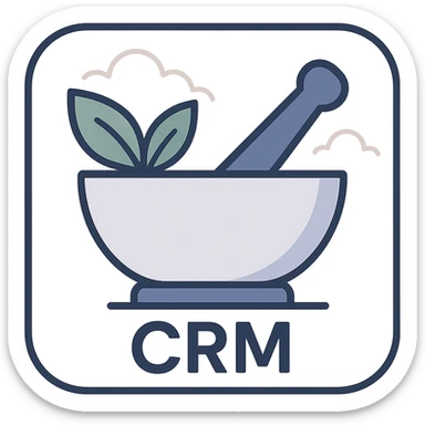 macOS application icon for a CRM app focused on herbal therapy, featuring a stylized green leaf and mortar and pestle, modern and clean, suitable for a desktop dock, soft gradients, minimal text, professional look sticker