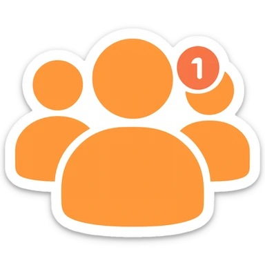 Remove the borders and add a small social detail like a notification icon or social symbol to the follower silhouette, keeping the orange color #fe6601 and transparent background. sticker