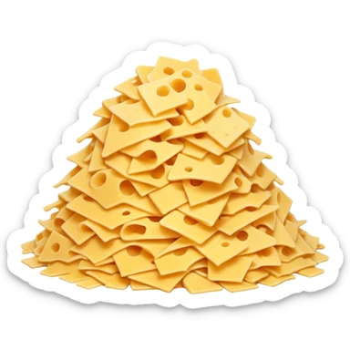 shredded cheese, pile or scatter, thin irregular shreds, pale yellow to golden, curly soft texture, fresh, not dry or clumped, no packaging, bowl, dish, or faces, clean 3D, soft shadows, transparent background, emoji scale sticker