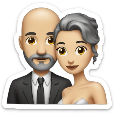 Sexy bald man with a grey little beard and a thin woman with long black hair sticker