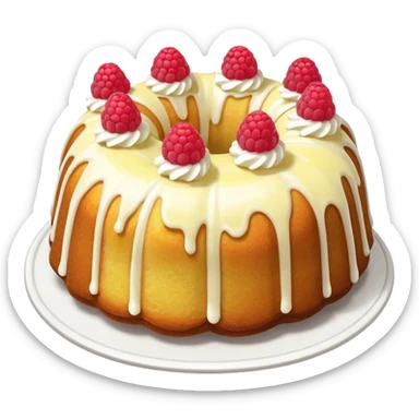 Bundt cake with lemon raspberry in it with white frosting  sticker