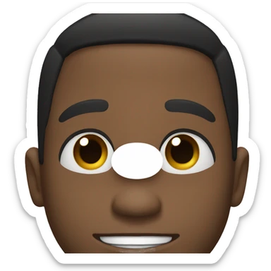 black male with short black hair, average sized nose, gap in front top two teeth sticker