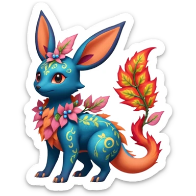 Scaly flurry floral fiery ivy-Salandit-Flareon-Bayleaf-Sylveon-Umbreon-fusion-Pokémon-hybrid-creature  sticker