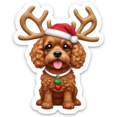 ruby red toy cavoodle dressed up as rudolph the reindeer sticker