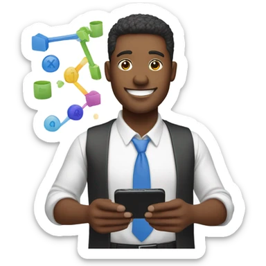 a man happy with a smartphone showing charts sticker