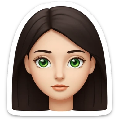 Girl with dark green eyes, light eyebrows and long dark-brown straight hair with oval face sticker