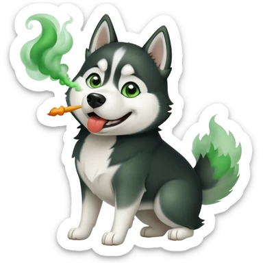 Black and white Husky dog farting green smoke sticker