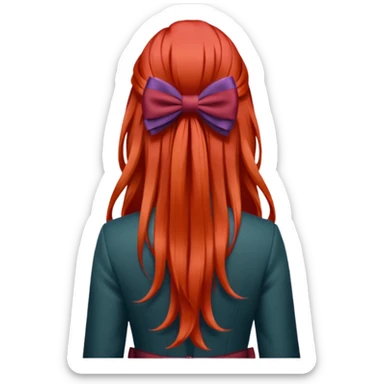 red long hairs with burgundy bow from the back sticker