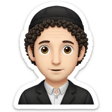 jewish man's face, wearing a tiny black kippah and 2 curly hair strands near the ears sticker