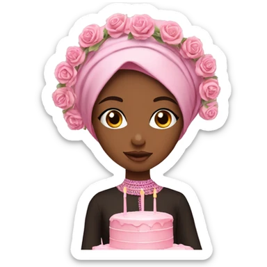 Pretty model muslim Somali girl fully covered baked a pink floral cake  sticker