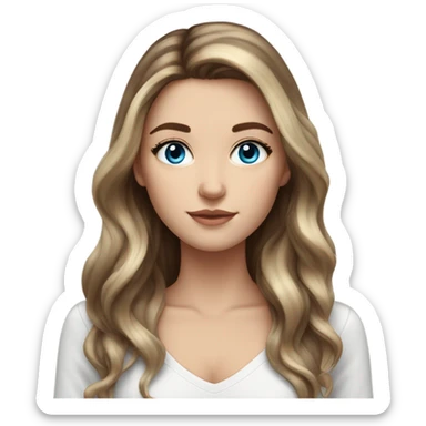 White girl blue eyes with long voluminous brown hair with blonde highlights balayage  sticker