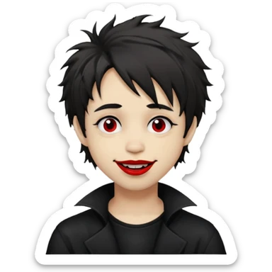 Happy Goth boy with shaggy hair, and messy, smudged, red, lipstick  sticker