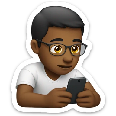 sitting boy with smartphone indoors sticker