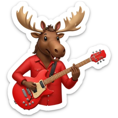 A evil moose headed man with a red electric guitar. The guitar should be pointing directly in the air. And the moose man should look evil and intimidating. sticker