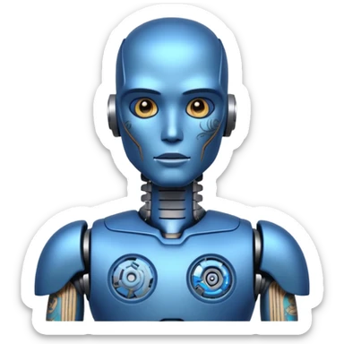 blue Tatooed robot, big many tatooes on chest, neck and face sticker